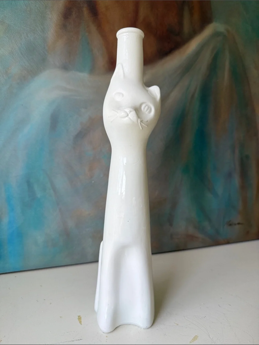 Vintage White Cat Shaped German Riesling Wine Bottle - 13”